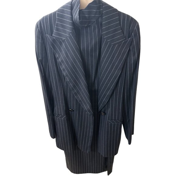 Vintage Gai Mattiolo Charcoal Grey white pinstriped 2-piece dress suit - Picture 1 of 15
